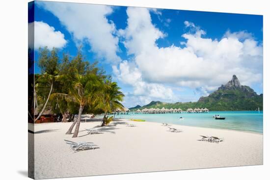 Beautiful Beach with a View of Otemanu Mountain on Bora Bora Island-BlueOrange Studio-Stretched Canvas