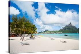 Beautiful Beach with a View of Otemanu Mountain on Bora Bora Island-BlueOrange Studio-Stretched Canvas