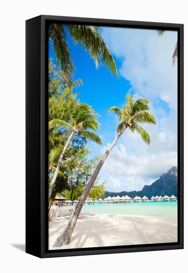 Beautiful Beach with a View of Otemanu Mountain on Bora Bora Island-BlueOrange Studio-Framed Stretched Canvas