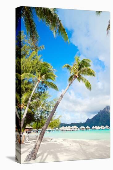 Beautiful Beach with a View of Otemanu Mountain on Bora Bora Island-BlueOrange Studio-Stretched Canvas