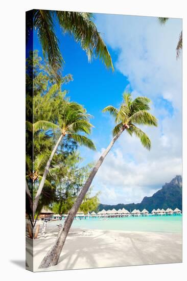 Beautiful Beach with a View of Otemanu Mountain on Bora Bora Island-BlueOrange Studio-Stretched Canvas