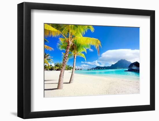 Beautiful Beach with a View of Otemanu Mountain on Bora Bora Island-BlueOrange Studio-Framed Photographic Print