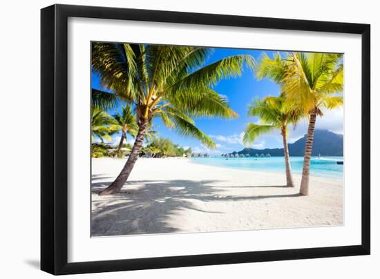 Beautiful Beach with a View of Otemanu Mountain on Bora Bora Island-BlueOrange Studio-Framed Photographic Print