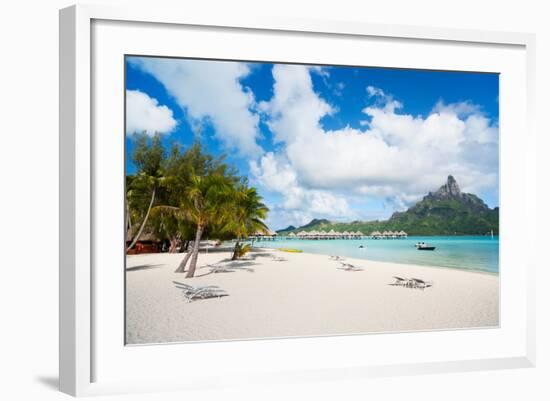 Beautiful Beach with a View of Otemanu Mountain on Bora Bora Island-BlueOrange Studio-Framed Photographic Print