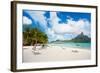 Beautiful Beach with a View of Otemanu Mountain on Bora Bora Island-BlueOrange Studio-Framed Photographic Print