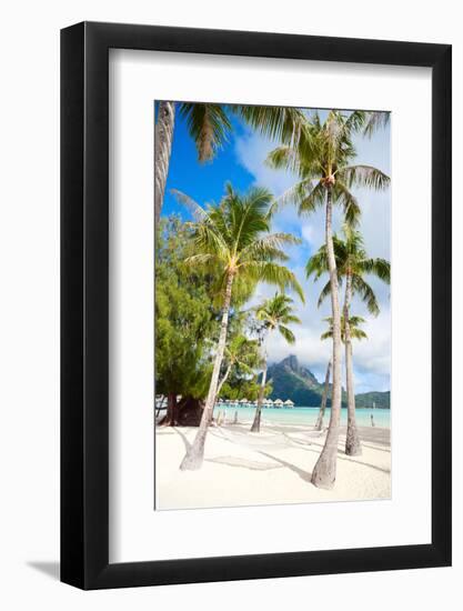 Beautiful Beach with a View of Otemanu Mountain on Bora Bora Island-BlueOrange Studio-Framed Photographic Print