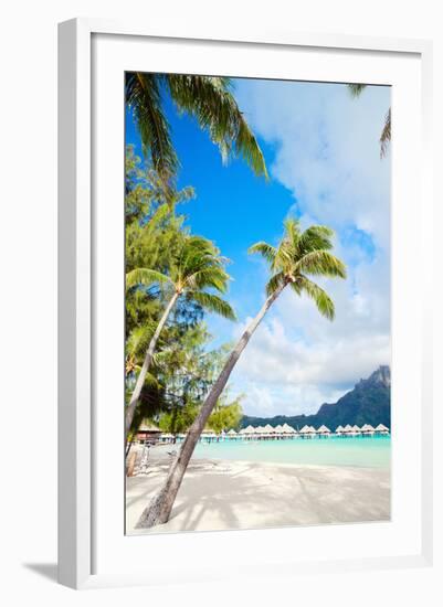 Beautiful Beach with a View of Otemanu Mountain on Bora Bora Island-BlueOrange Studio-Framed Photographic Print