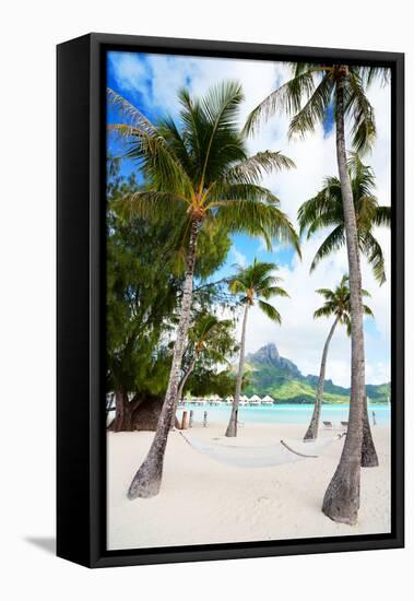 Beautiful Beach with Coconut Palms on Bora Bora Island in French Polynesia-BlueOrange Studio-Framed Stretched Canvas