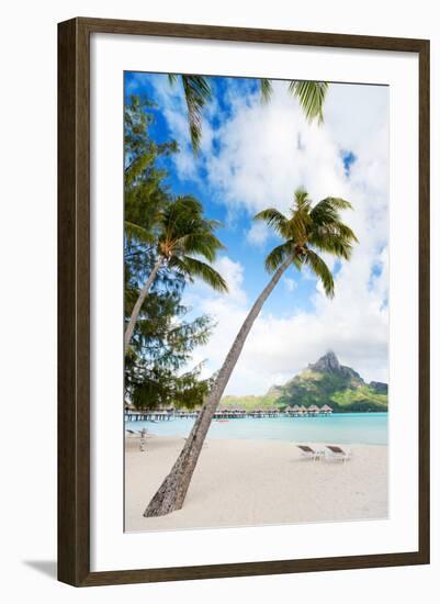 Beautiful Beach with Coconut Palms on Bora Bora Island in French Polynesia-BlueOrange Studio-Framed Photographic Print