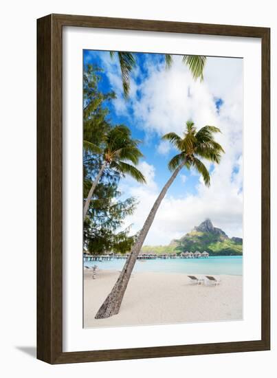 Beautiful Beach with Coconut Palms on Bora Bora Island in French Polynesia-BlueOrange Studio-Framed Photographic Print