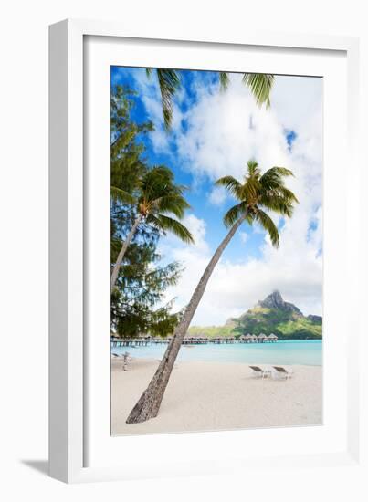 Beautiful Beach with Coconut Palms on Bora Bora Island in French Polynesia-BlueOrange Studio-Framed Photographic Print