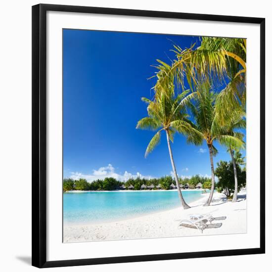 Beautiful Beach with Coconut Palms on Bora Bora Island in French Polynesia-BlueOrange Studio-Framed Photographic Print