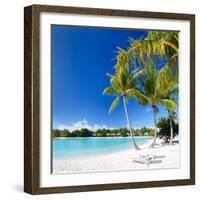 Beautiful Beach with Coconut Palms on Bora Bora Island in French Polynesia-BlueOrange Studio-Framed Photographic Print