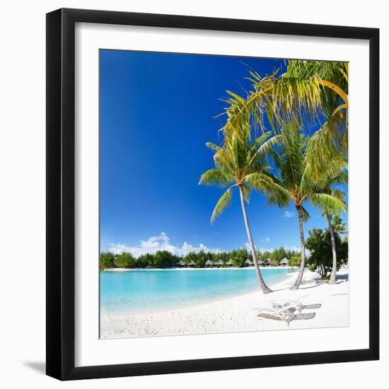 Beautiful Beach with Coconut Palms on Bora Bora Island in French Polynesia-BlueOrange Studio-Framed Photographic Print