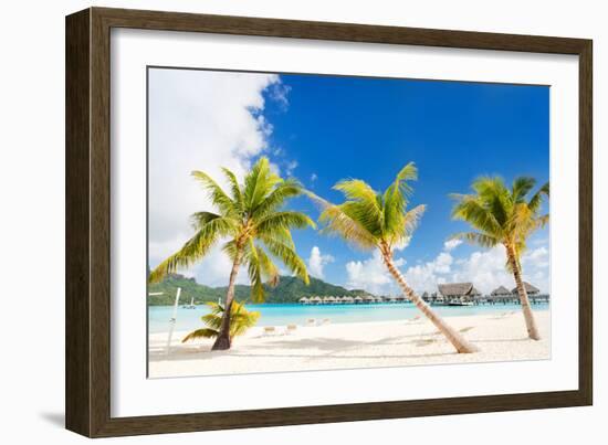 Beautiful Beach with Coconut Palms on Bora Bora Island in French Polynesia-BlueOrange Studio-Framed Photographic Print