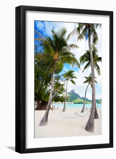 Beautiful Beach with Coconut Palms on Bora Bora Island in French Polynesia-BlueOrange Studio-Framed Photographic Print