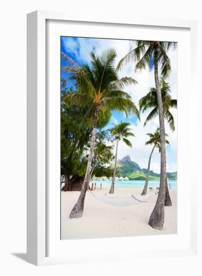 Beautiful Beach with Coconut Palms on Bora Bora Island in French Polynesia-BlueOrange Studio-Framed Photographic Print