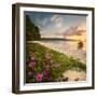 Beautiful Beach with Colorful Flowers and Longtail Boat on the Sea. Thailand-Hanna Slavinska-Framed Photographic Print