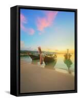 Beautiful Beach with River and Colorful Sky at Sunrise or Sunset, Thailand-Hanna Slavinska-Framed Stretched Canvas