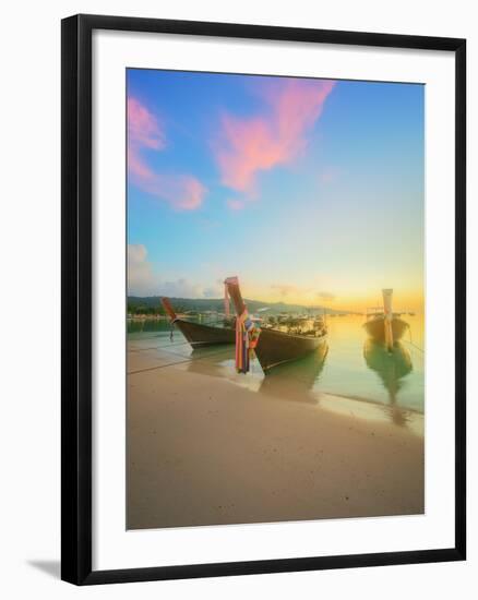 Beautiful Beach with River and Colorful Sky at Sunrise or Sunset, Thailand-Hanna Slavinska-Framed Photographic Print