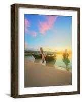 Beautiful Beach with River and Colorful Sky at Sunrise or Sunset, Thailand-Hanna Slavinska-Framed Photographic Print