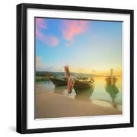 Beautiful Beach with River and Colorful Sky at Sunrise or Sunset, Thailand-Hanna Slavinska-Framed Photographic Print