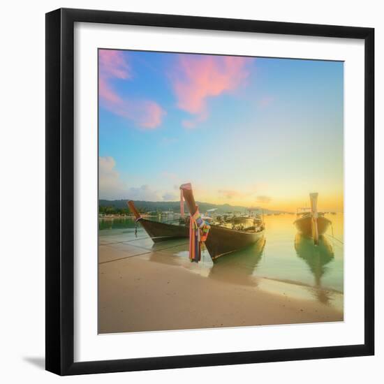 Beautiful Beach with River and Colorful Sky at Sunrise or Sunset, Thailand-Hanna Slavinska-Framed Photographic Print