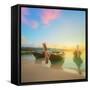 Beautiful Beach with River and Colorful Sky at Sunrise or Sunset, Thailand-Hanna Slavinska-Framed Stretched Canvas