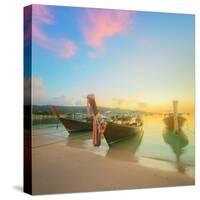 Beautiful Beach with River and Colorful Sky at Sunrise or Sunset, Thailand-Hanna Slavinska-Stretched Canvas