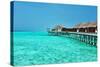 Beautiful Beach with Water Bungalows at Maldives-haveseen-Stretched Canvas