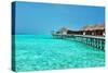 Beautiful Beach with Water Bungalows at Maldives-haveseen-Stretched Canvas