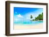 Beautiful Beach with White Sand, Turquoise Ocean, Green Palm Trees and Blue Sky with Clouds on Sunn-LedyX-Framed Photographic Print