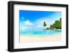 Beautiful Beach with White Sand, Turquoise Ocean, Green Palm Trees and Blue Sky with Clouds on Sunn-LedyX-Framed Photographic Print