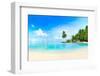 Beautiful Beach with White Sand, Turquoise Ocean, Green Palm Trees and Blue Sky with Clouds on Sunn-LedyX-Framed Photographic Print