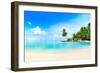 Beautiful Beach with White Sand, Turquoise Ocean, Green Palm Trees and Blue Sky with Clouds on Sunn-LedyX-Framed Photographic Print