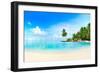 Beautiful Beach with White Sand, Turquoise Ocean, Green Palm Trees and Blue Sky with Clouds on Sunn-LedyX-Framed Photographic Print