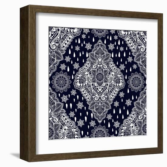 Beautiful Bohemian Floral Paisley Seamless Ornament. Folk Henna Tattoo Style Seamless Pattern. Indi-Katja Gerasimova-Framed Art Print