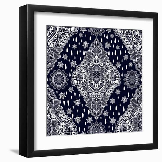 Beautiful Bohemian Floral Paisley Seamless Ornament. Folk Henna Tattoo Style Seamless Pattern. Indi-Katja Gerasimova-Framed Art Print