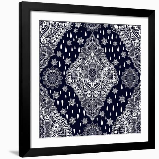 Beautiful Bohemian Floral Paisley Seamless Ornament. Folk Henna Tattoo Style Seamless Pattern. Indi-Katja Gerasimova-Framed Art Print