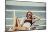 Beautiful Brown Hair Woman Wearing Bikini. Young Girl Model in Sunglasses and Elegant Black and Whi-Maxim Getman-Mounted Photographic Print