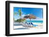 Beautiful Caribbean Beach with Chaise Lounge in Dominican Republic-haveseen-Framed Photographic Print