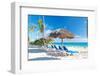 Beautiful Caribbean Beach with Chaise Lounge in Dominican Republic-haveseen-Framed Photographic Print