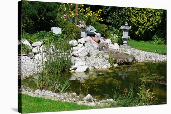 Beautiful Classical Garden Pond Surrounded by Grass.-Reinhold Leitner-Stretched Canvas
