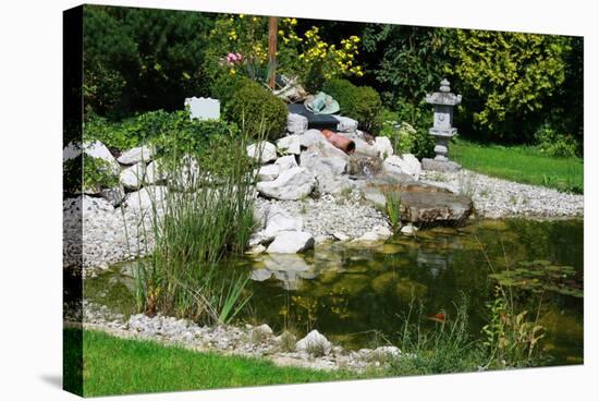 Beautiful Classical Garden Pond Surrounded by Grass.-Reinhold Leitner-Stretched Canvas