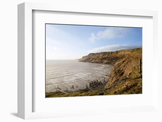 Beautiful Coastal Landscape at Sunrise with Cliffs and Misty Glow-Veneratio-Framed Photographic Print