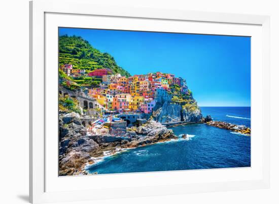 Beautiful Colorful Cityscape on the Mountains over Mediterranean Sea, Europe, Cinque Terre, Traditi-Anna Om-Framed Photographic Print