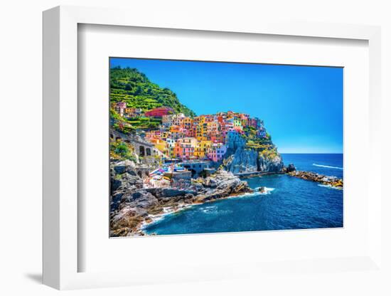 Beautiful Colorful Cityscape on the Mountains over Mediterranean Sea, Europe, Cinque Terre, Traditi-Anna Om-Framed Photographic Print