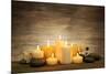 Beautiful Composition with Candles and Spa Stones on Wooden Background-Yastremska-Mounted Photographic Print