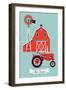 Beautiful Detailed Vector Poster or Web Banner Template on Old Farm with Classic Red Wooden Barn, W-Mascha Tace-Framed Art Print