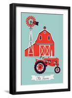 Beautiful Detailed Vector Poster or Web Banner Template on Old Farm with Classic Red Wooden Barn, W-Mascha Tace-Framed Art Print